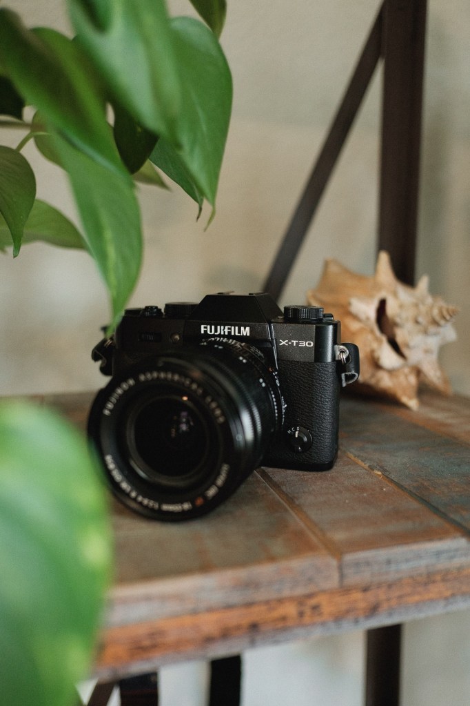 Photo of a Fuji X-T30 Camera with the Fuji XF 18-55 f2.8-4 lens.