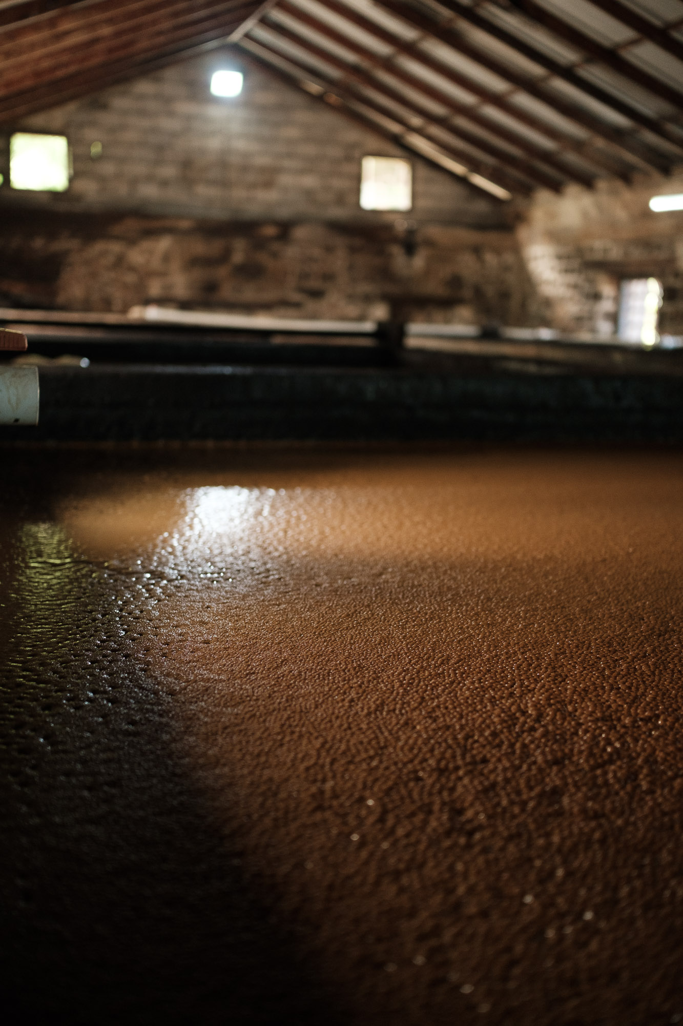 Large wooden fermentation tanks used in traditional rum-making at River Antoine Estate Rum Distillery.
