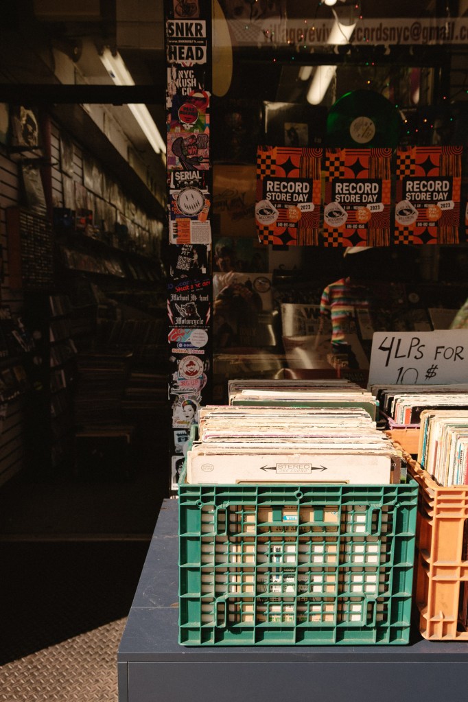 Exterior storefront of Village Revival Records photographed during New York City walk using Fuji X-E2.