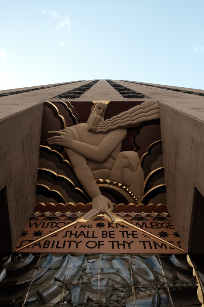 Close up of Rockefeller Center building architecture details in New York City photographed with Fuji X-E2.