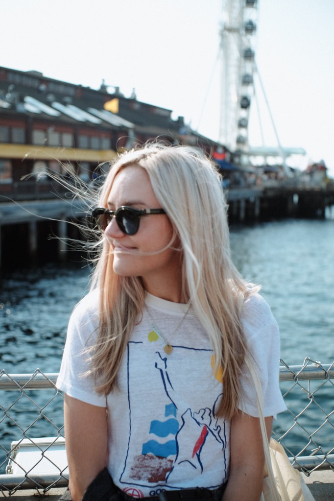 Candid portrait near Seattle waterfront photographed with Meike 25mm f1.8 lens.