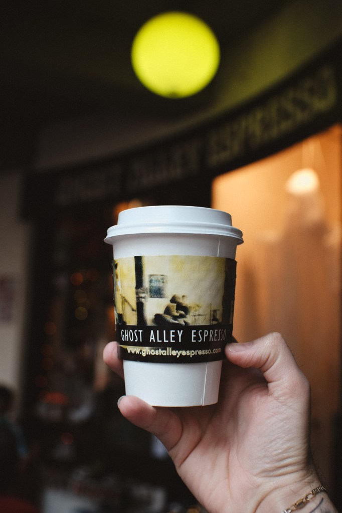 "Mystery Mocha" from Ghost Alley Espresso near Pike Place Market in Seattle photographed in natural light.